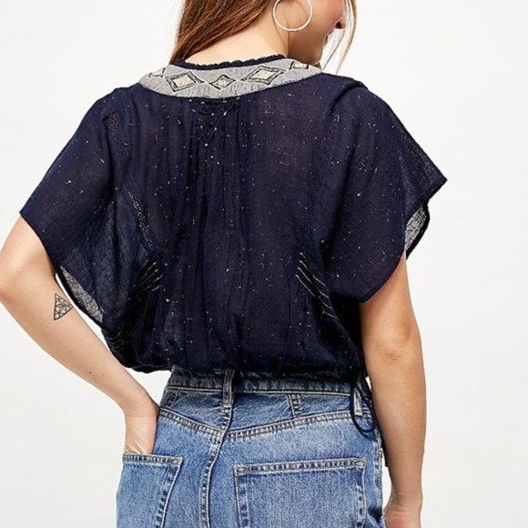 💗Free People Like A Breeze Pullover Boho Embroidery Baby Pink - Picture 5 of 5